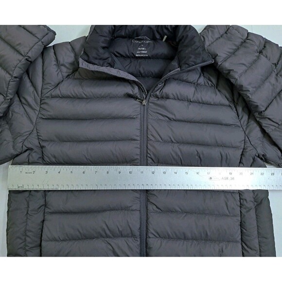 Calvin Klein Men Large Packable Premium Down Lightweight Puffer Jacket Zip Gray - Picture 9 of 9